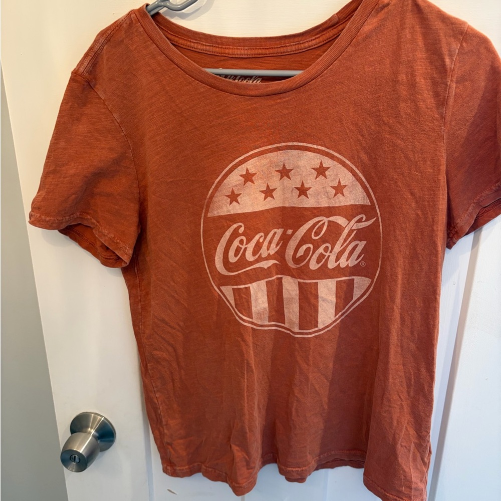 Lucky Brand Coca-Cola Distressed Rust Orange Logo Tee